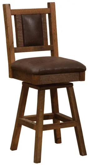 24" Barnwood Swivel Bar Stool w/Back - SL