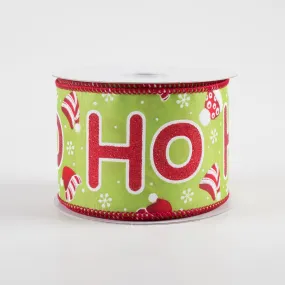 2.5" Glitter Ho Ho Ho & Santa Hats Ribbon: Kiwi Green (10 Yards)