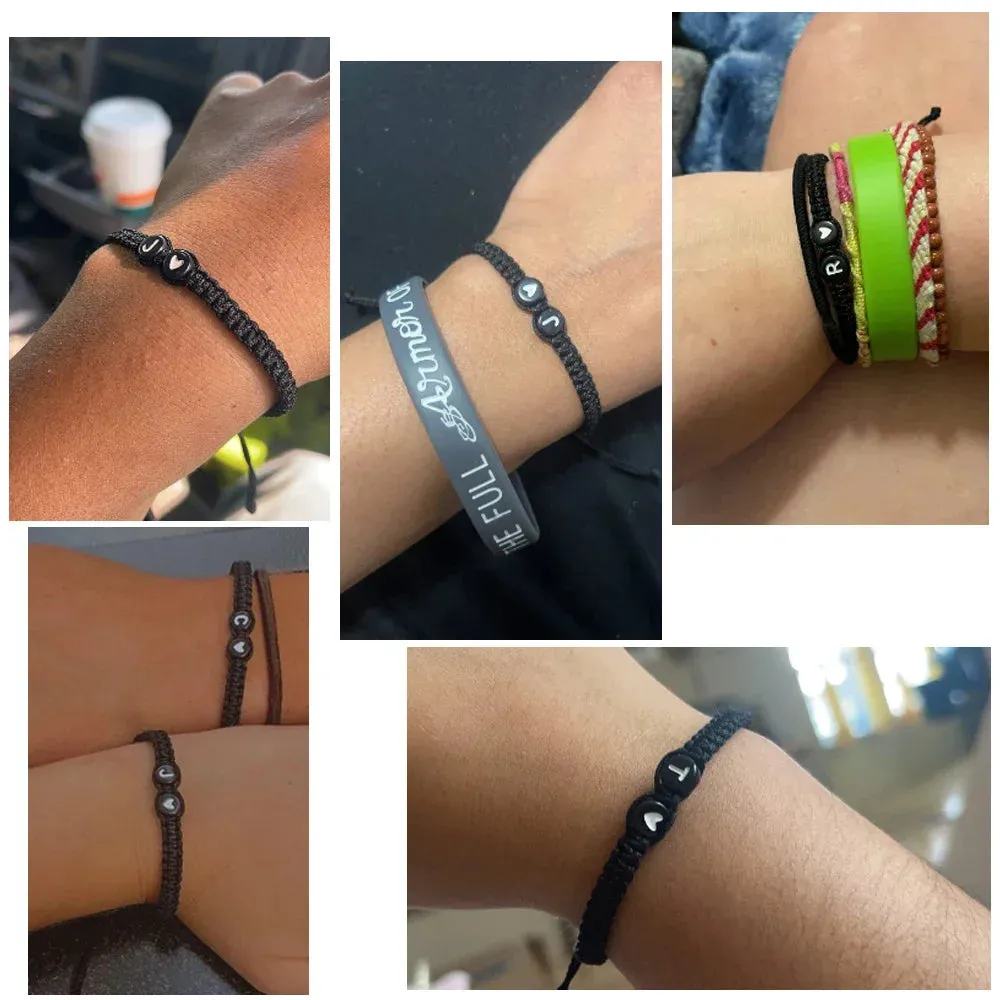 26 Letters Initial Heart Charms Bracelets Handmade Adjustable A-Z Name Braided Bracelets For Women Men Friendship Jewelry Gifts
