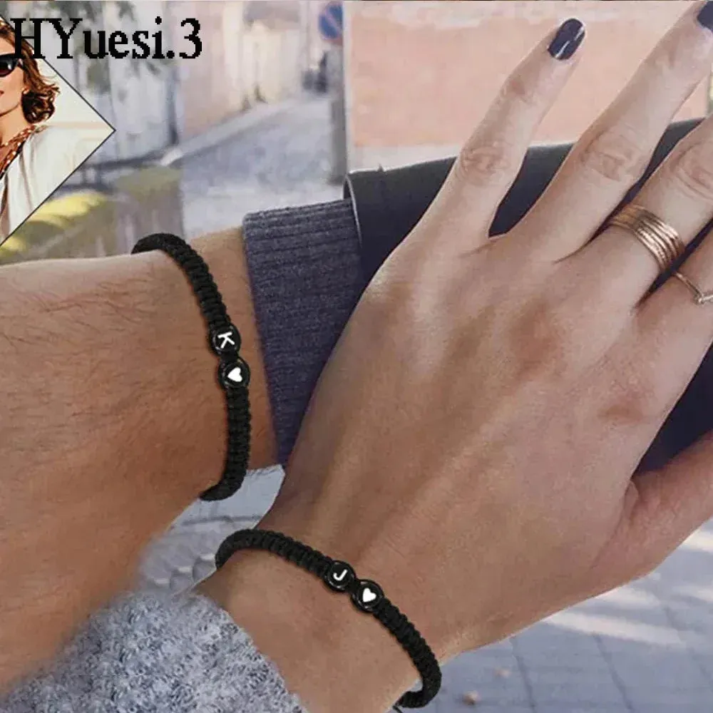 26 Letters Initial Heart Charms Bracelets Handmade Adjustable A-Z Name Braided Bracelets For Women Men Friendship Jewelry Gifts