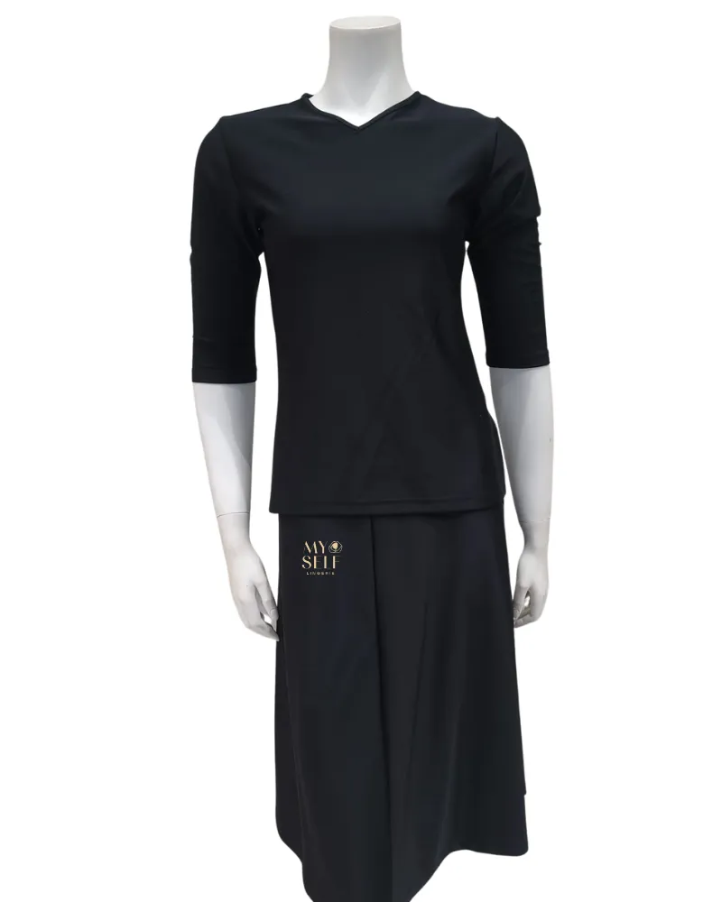 2PC-JR-CVRP-BLK Black Junior Swim Top & Skirt Set
