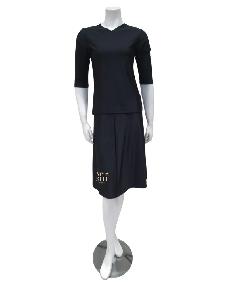 2PC-JR-CVRP-BLK Black Junior Swim Top & Skirt Set
