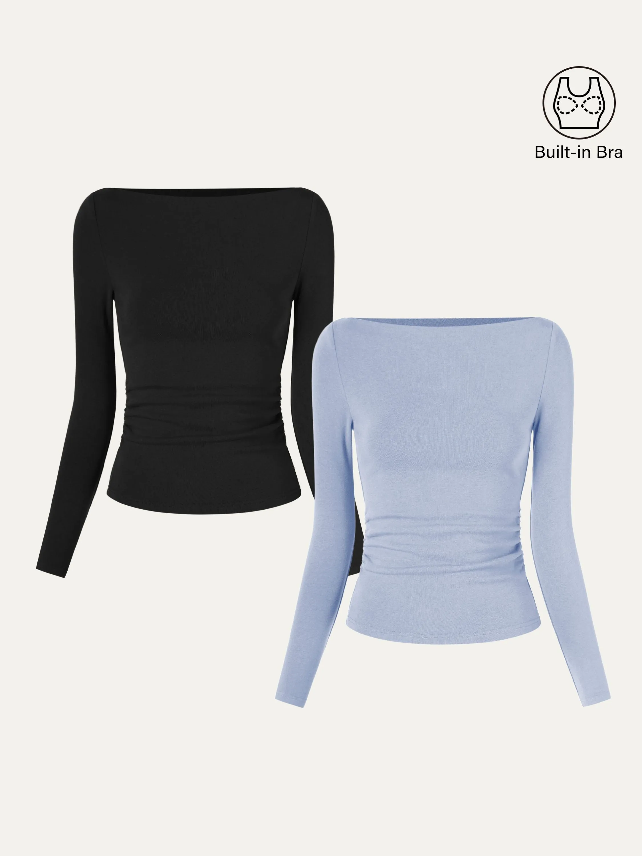 2Pcs Set Modern Side Ruched Boatneck Brami Top