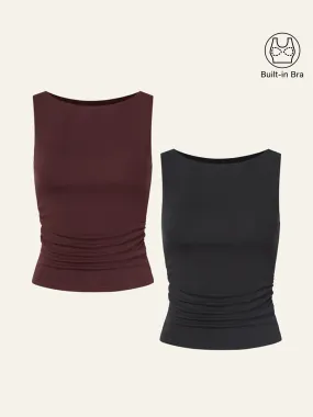 2Pcs Set Ruched Sides Boatneck Brami Top