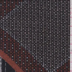 3 3/4 YD PC-Taupe/Orange Mosaic Diamond Sweater Knit Fabric