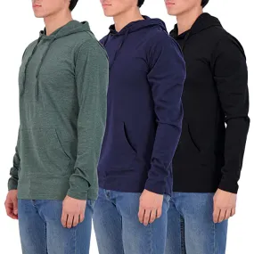 3-Pack: Men's Cotton Lightweight Pullover Hoodies With Pocket