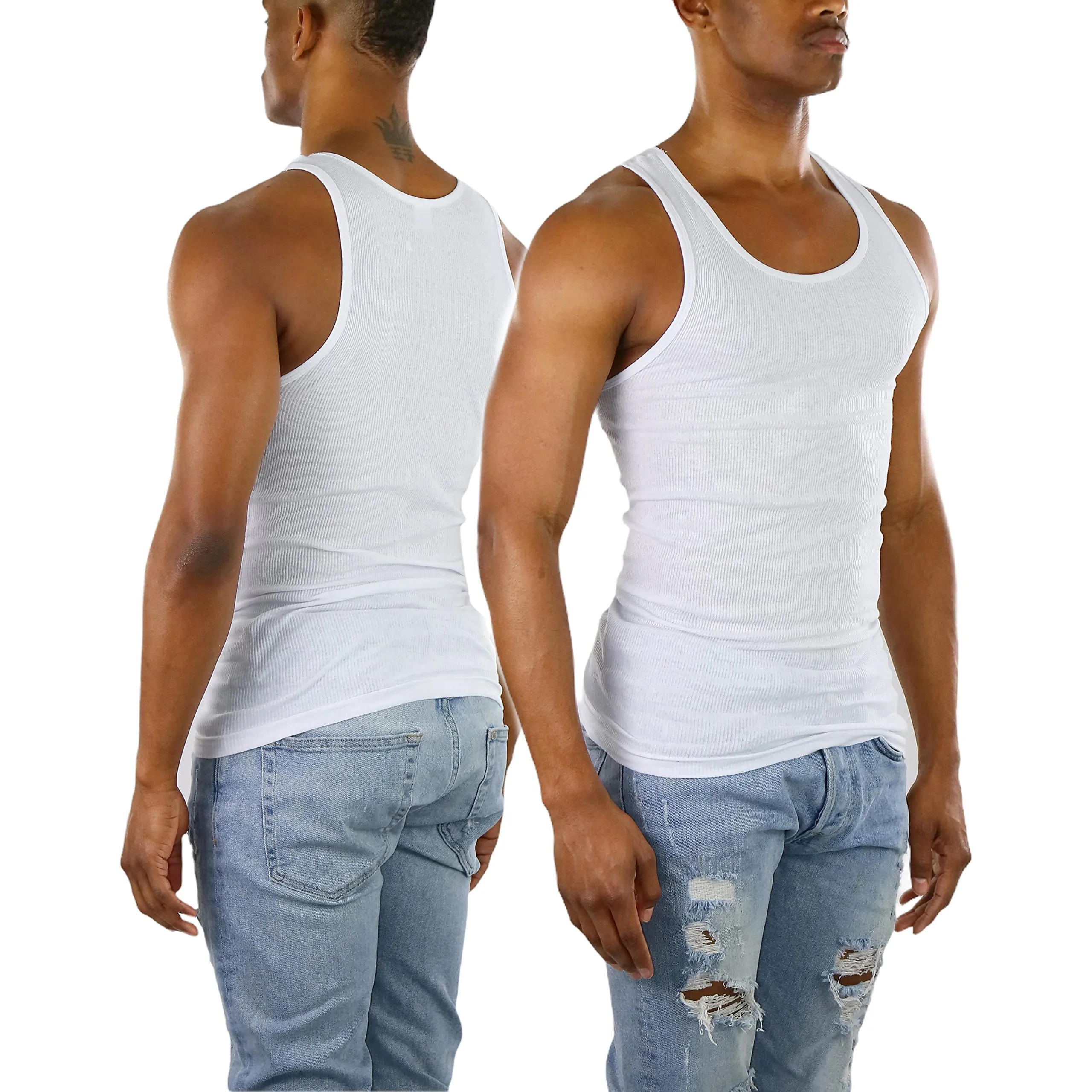 3-Pack: ToBeInStyle Men's Slim Fit Generous Length A-Shirts