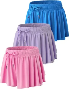 3 Pack Womens Flowy Running Shorts, 2-in-1 Butterfly Skirts with Shorts Underneath Spandex Athletic Casual Gym Workout Lounge (Set 9, Small)