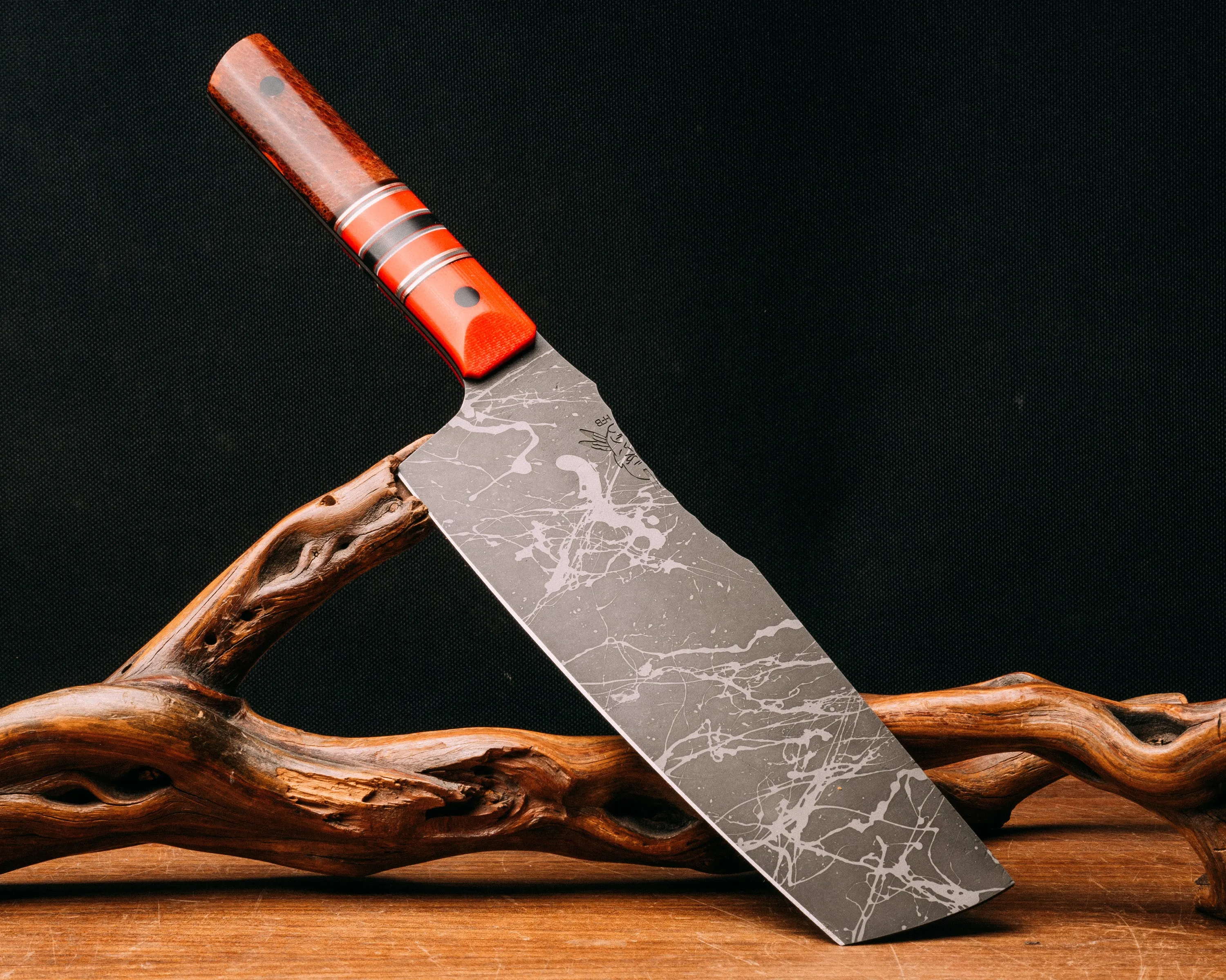 3-piece Chef Set - Cherry G10, black G10, bronze, cherry G10 and grey G10 pin striping, cherry G10 and black G10 split, dyed giraffe bone and resin, CF pins, smooth grip