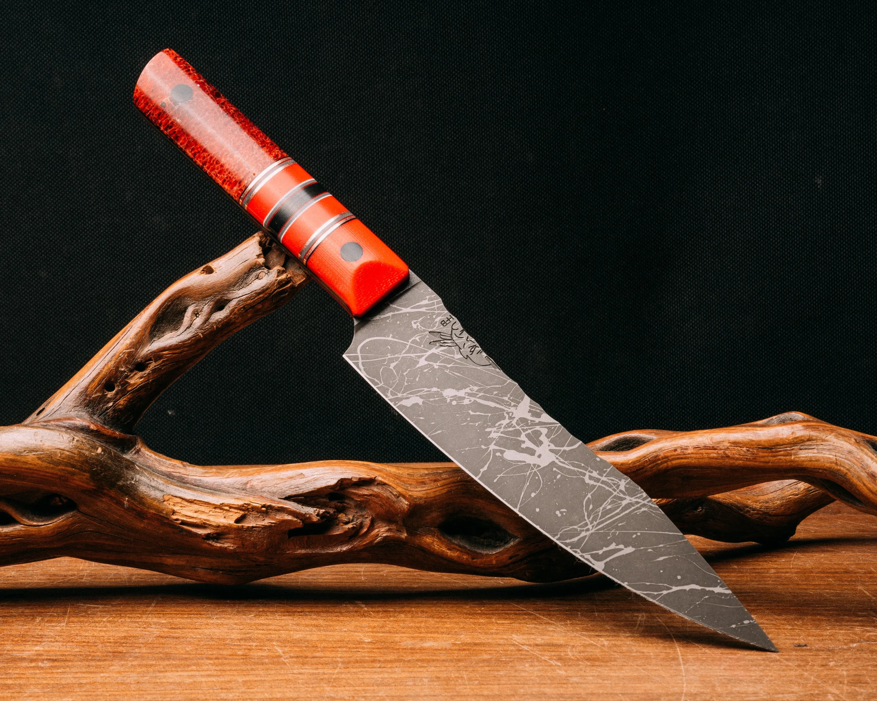 3-piece Chef Set - Cherry G10, black G10, bronze, cherry G10 and grey G10 pin striping, cherry G10 and black G10 split, dyed giraffe bone and resin, CF pins, smooth grip