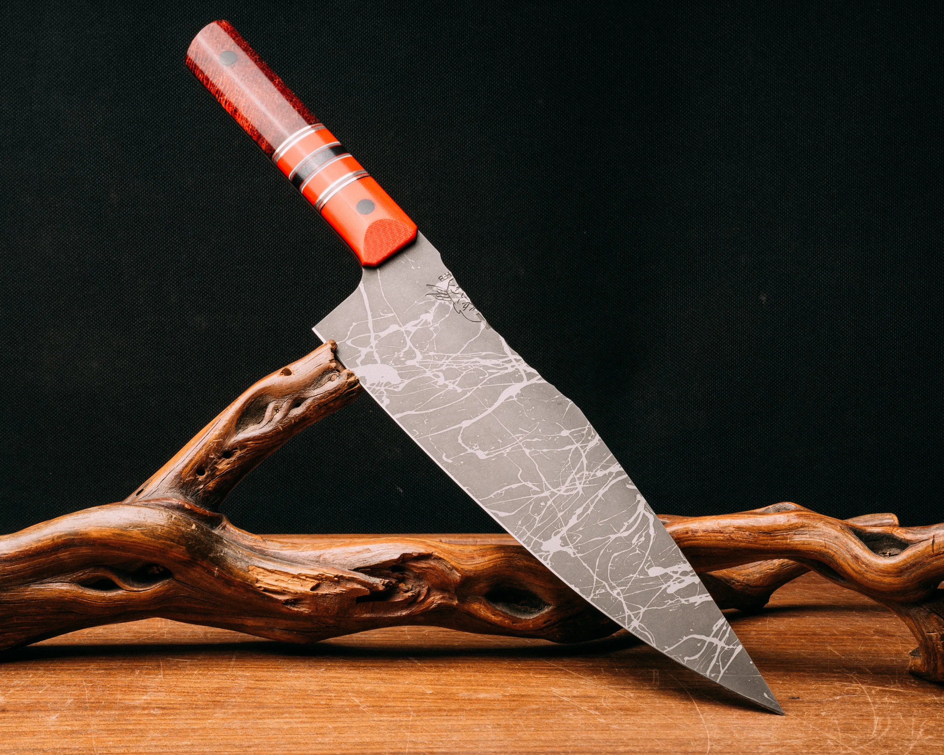 3-piece Chef Set - Cherry G10, black G10, bronze, cherry G10 and grey G10 pin striping, cherry G10 and black G10 split, dyed giraffe bone and resin, CF pins, smooth grip
