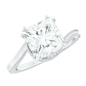 3.75 CT Bypass Engagement Ring with Moissanite and Milgrain Detailing
