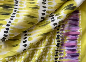 39" Panel - Jil Sander Abstract Feathered Citrine & Plum Silk Crepe De Chine (Made in Italy)