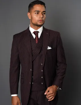 3pc Regular Fit Pleated Pants With Double Breasted Vest Super 150's | Zarelli | Maroon