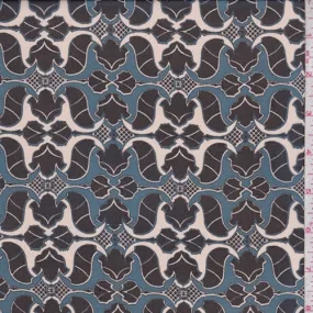 4 3/8 YD PC-Slate Blue/Black Mini Baroque Print Chiffon Fabric