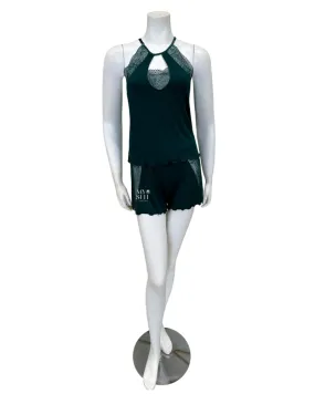 4030 Deep Green Lace Modal Cami & Shorts Pajamas Set