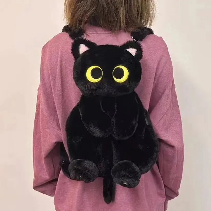 40cm Kawaii Big Eyes Cat Plush Toy Backpack – Cute Large-Capacity Stuffed Animal Bag for Boys, Girls, and Women