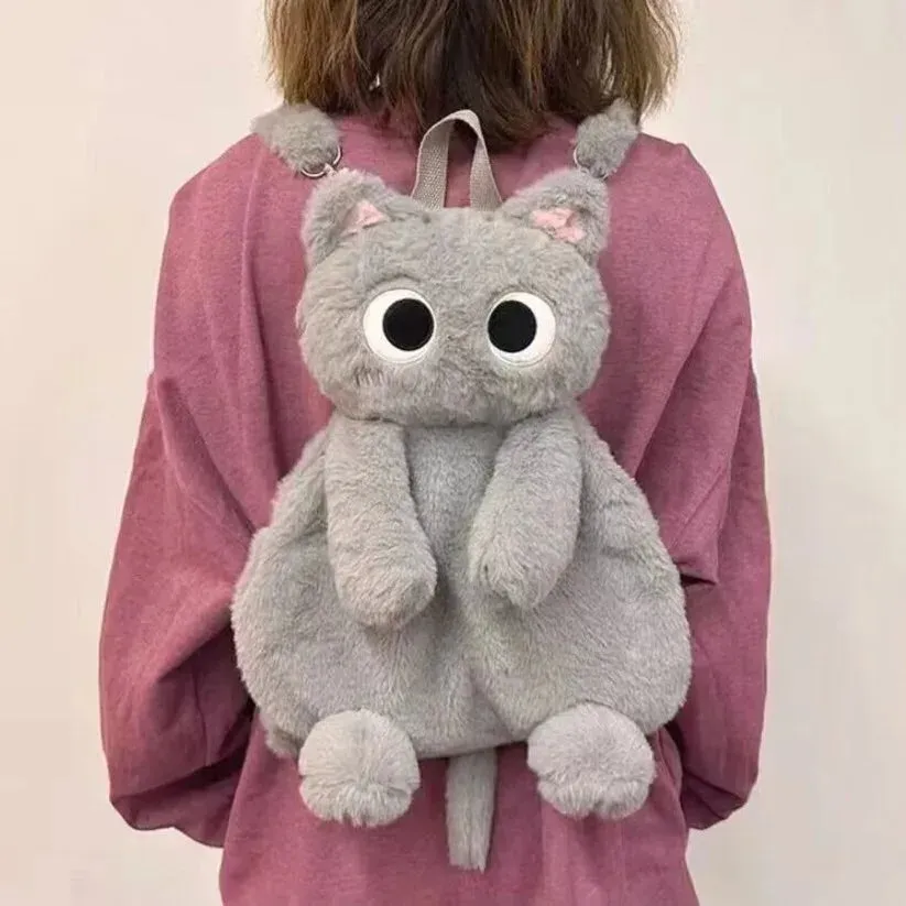 40cm Kawaii Big Eyes Cat Plush Toy Backpack – Cute Large-Capacity Stuffed Animal Bag for Boys, Girls, and Women