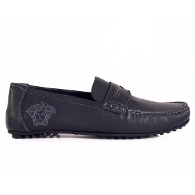 45 US 12 NEW $695 VERSACE Mens Slate Blue MEDUSA Leather Slip On DRIVING LOAFERS