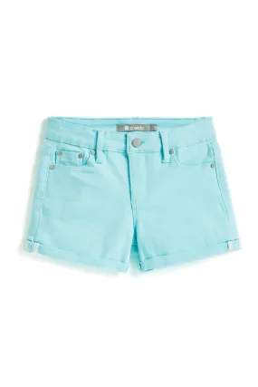 5 Pkt Basic Mini Roll Shorts 2.5 Inch. Inseam In Tiffany Blue