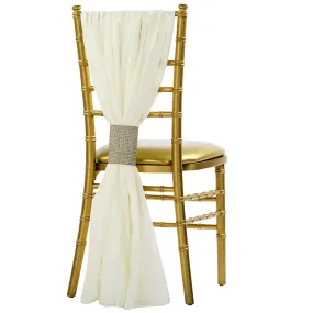 5pcs Pack of Chiffon Chair Sashes/Ties 19" x 72" - Ivory