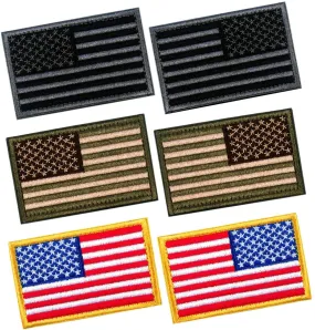6 PCS Tactical Patches of USA US American Flag Regular and Reverse,
