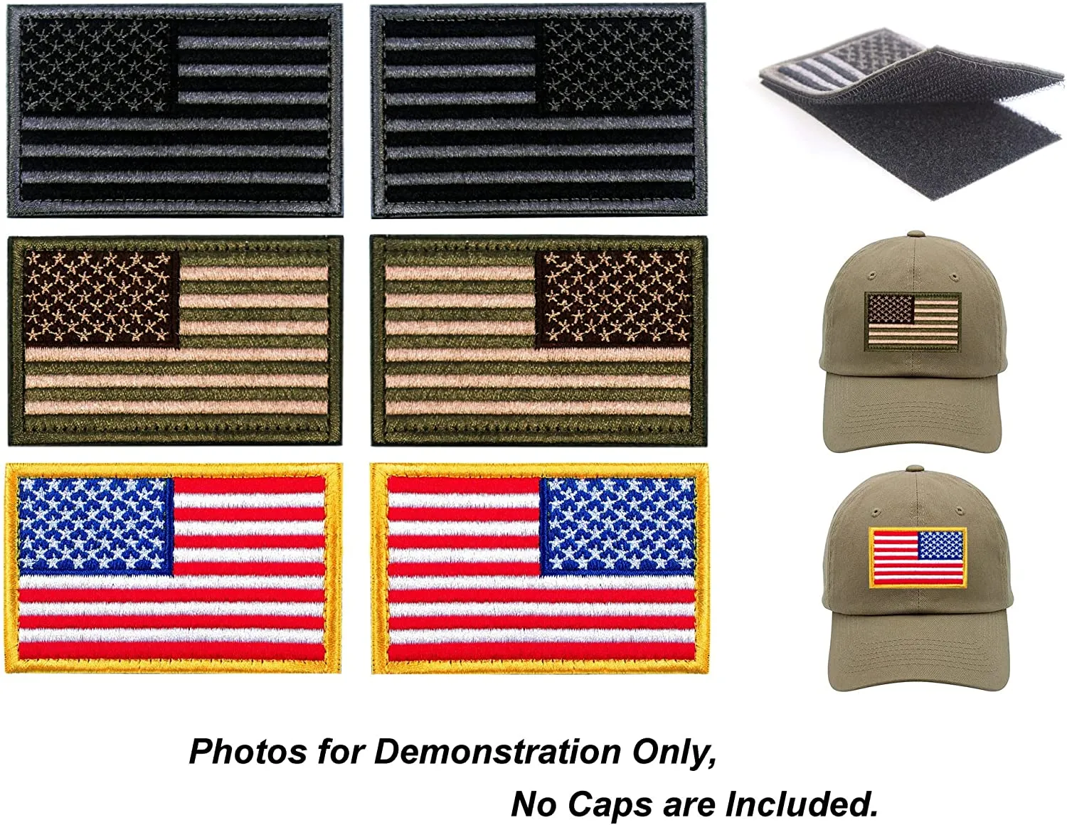 6 PCS Tactical Patches of USA US American Flag Regular and Reverse,