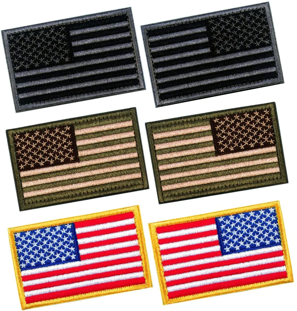 6 PCS Tactical Patches of USA US American Flag Regular and Reverse,
