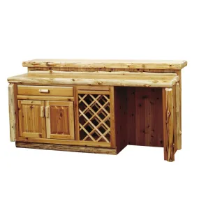 7' Cedar Log Bar With Built-In Wine Rack- Refrigerator Right
