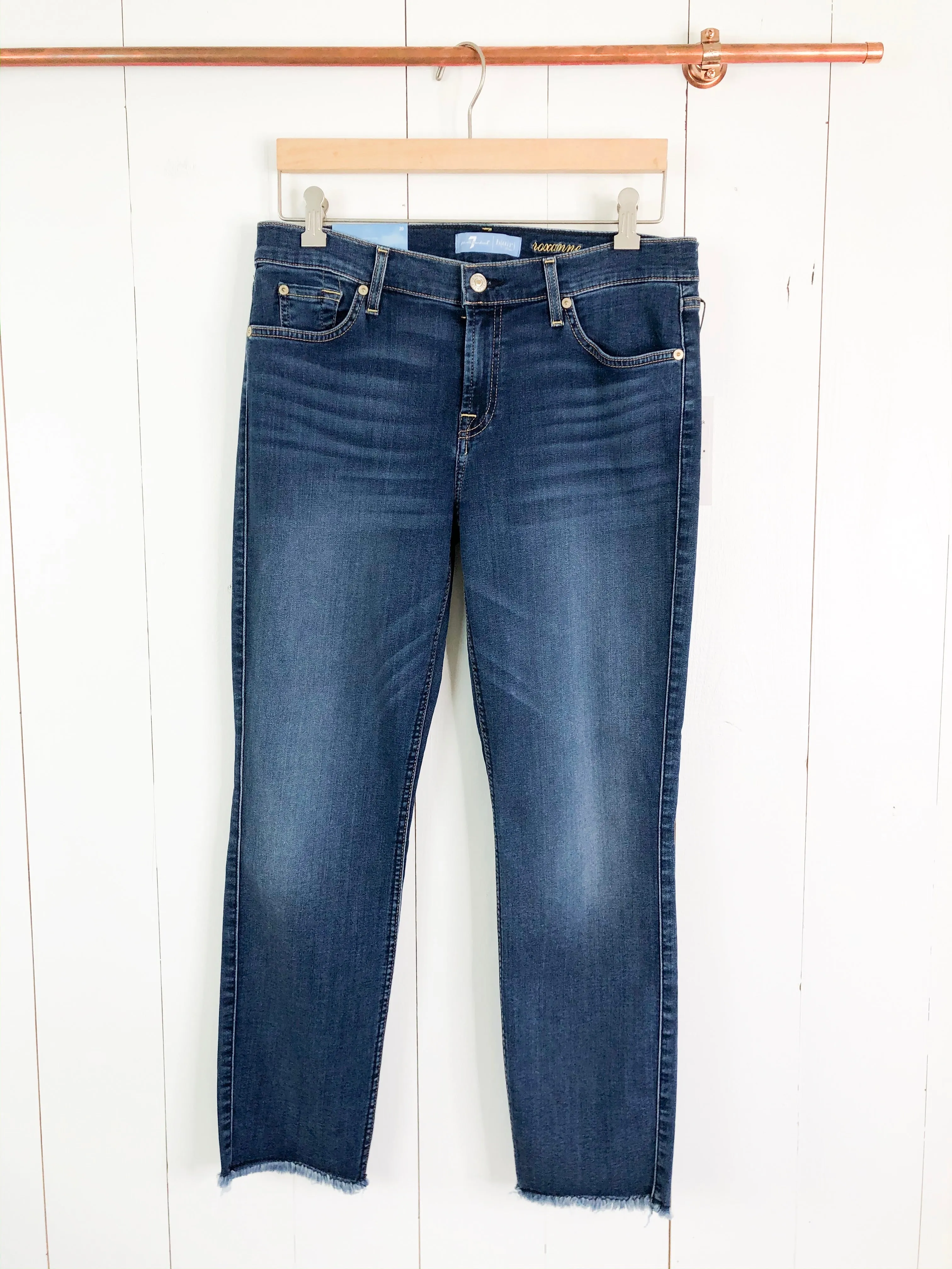 7 for all Mankind B(air) Authentic Denim Roxanne Ankle Frayed Hem Jeans NWT 30