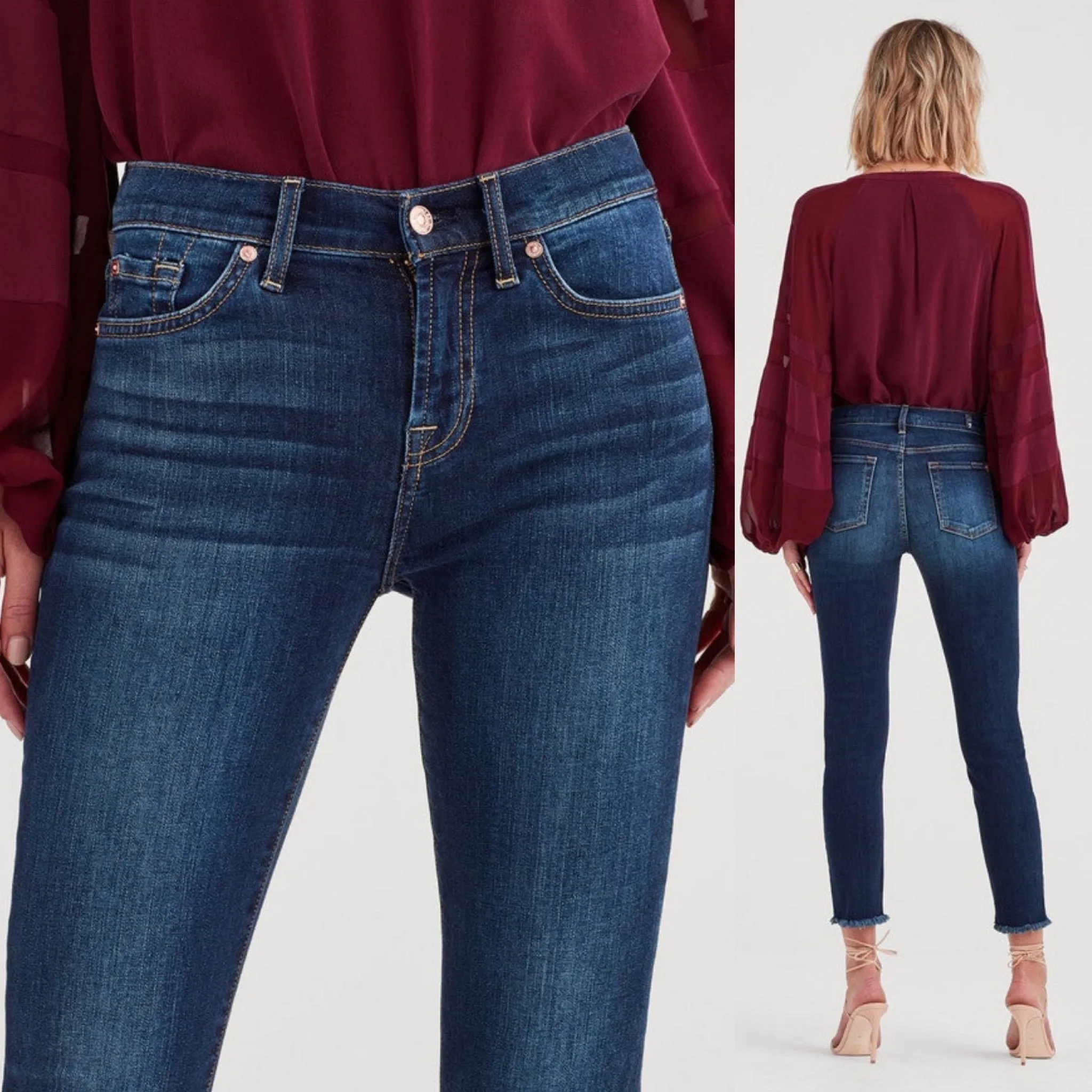 7 for all Mankind B(air) Authentic Denim Roxanne Ankle Frayed Hem Jeans NWT 30