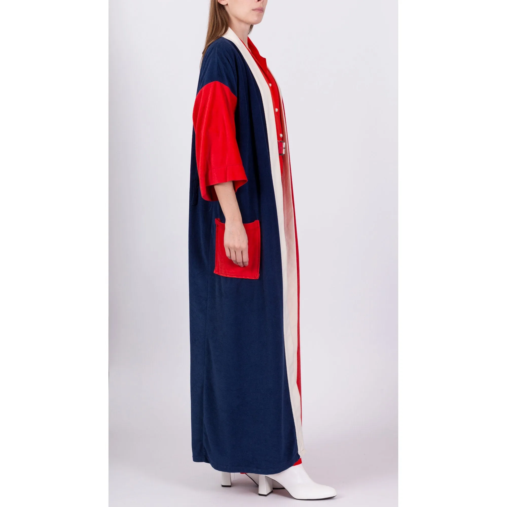 70s Color Block Velour Unisex Robe - One Size