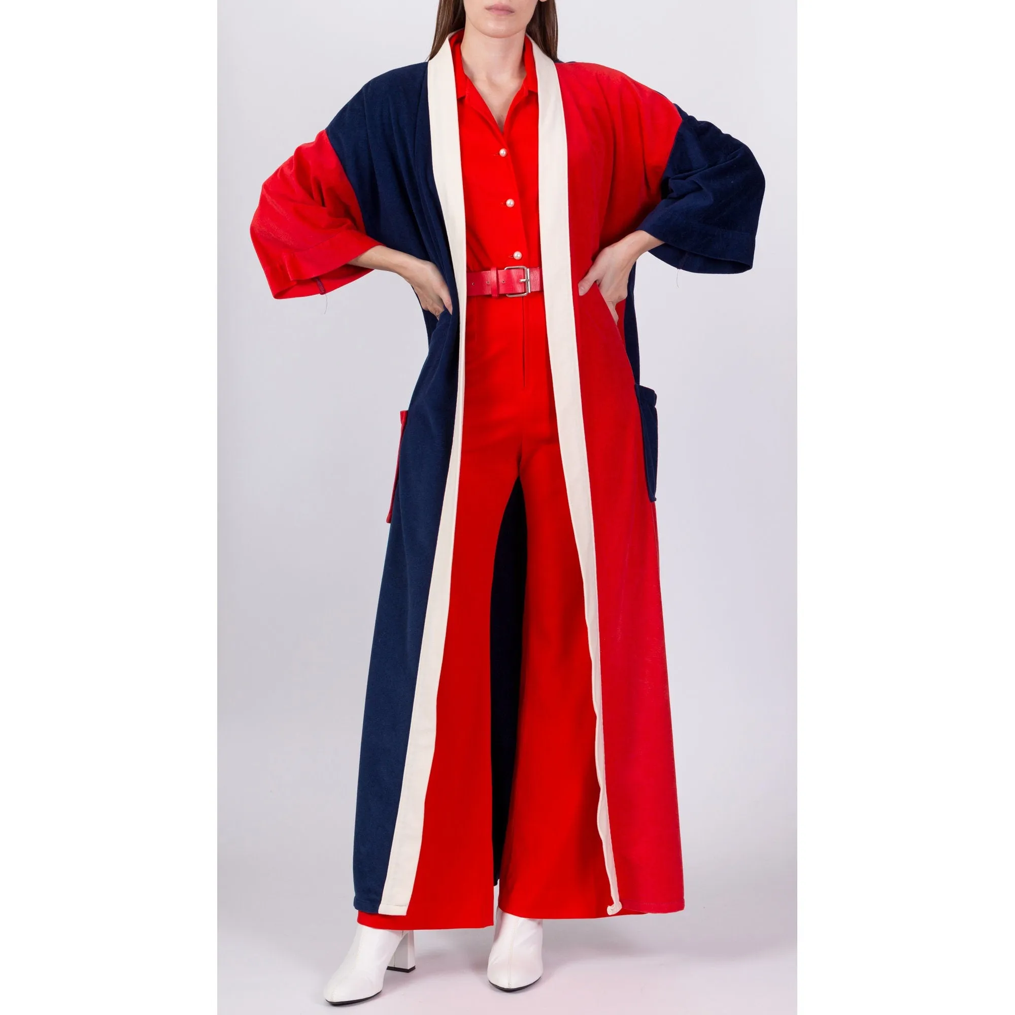 70s Color Block Velour Unisex Robe - One Size