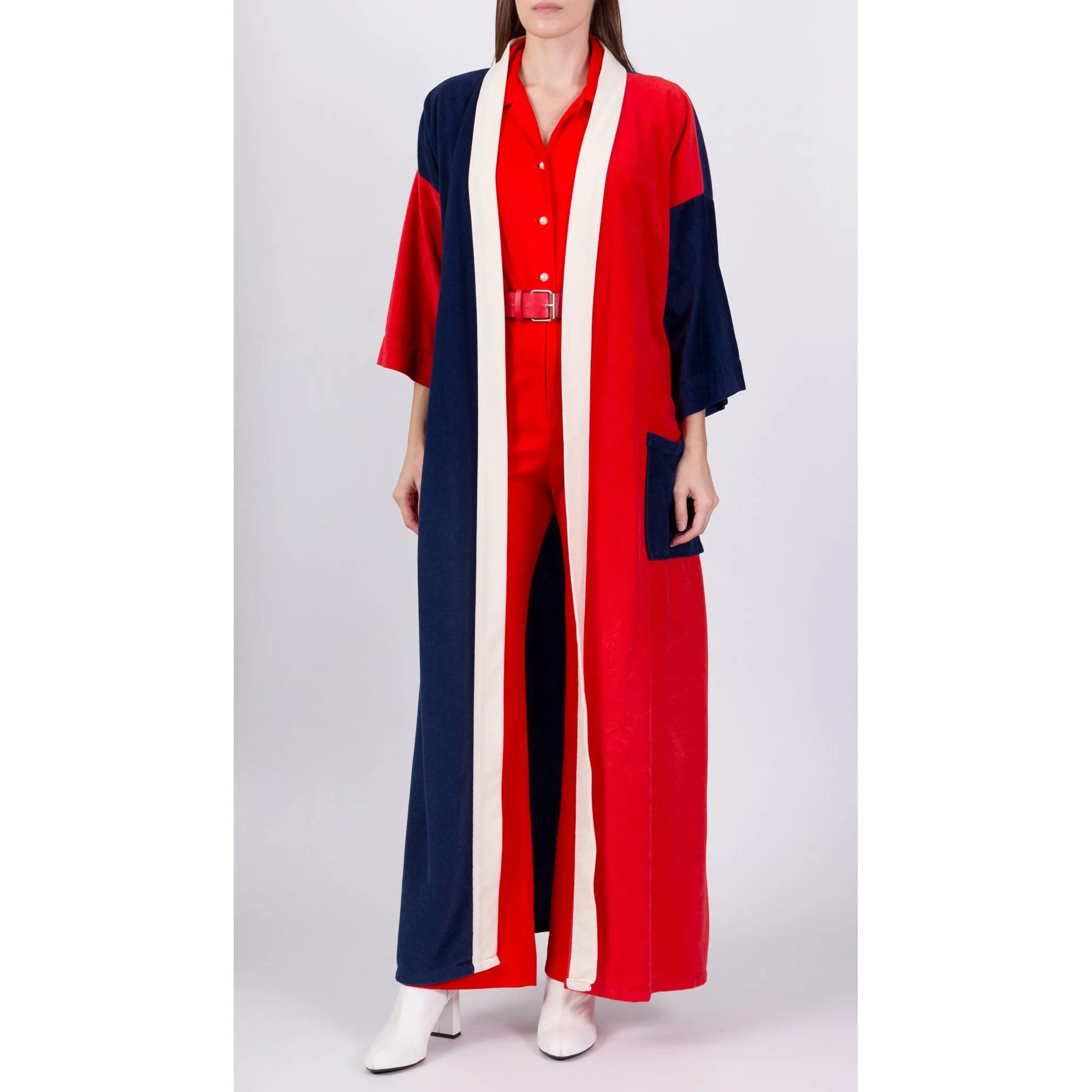 70s Color Block Velour Unisex Robe - One Size