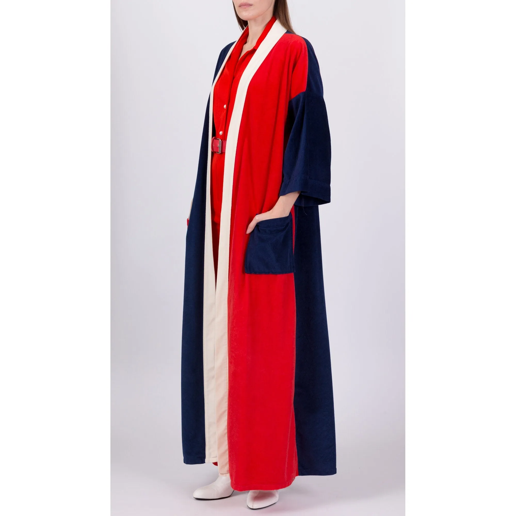 70s Color Block Velour Unisex Robe - One Size