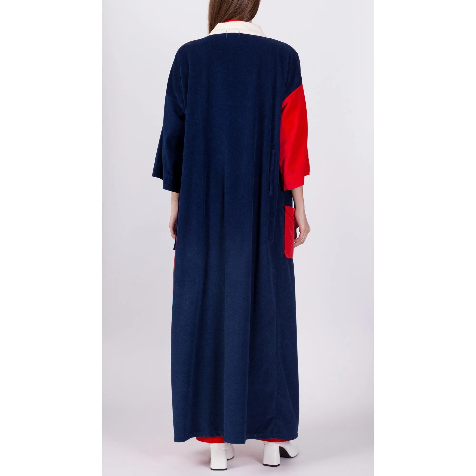 70s Color Block Velour Unisex Robe - One Size