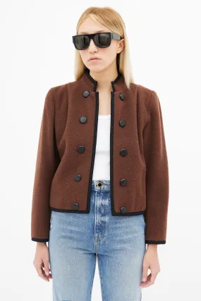 80s Brown Wool & Black Trim Cropped Blazer