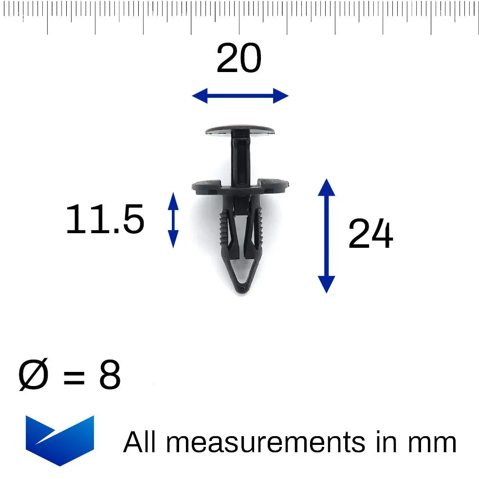 8mm Push Fit Plastic Rivets, Fiat 51897485