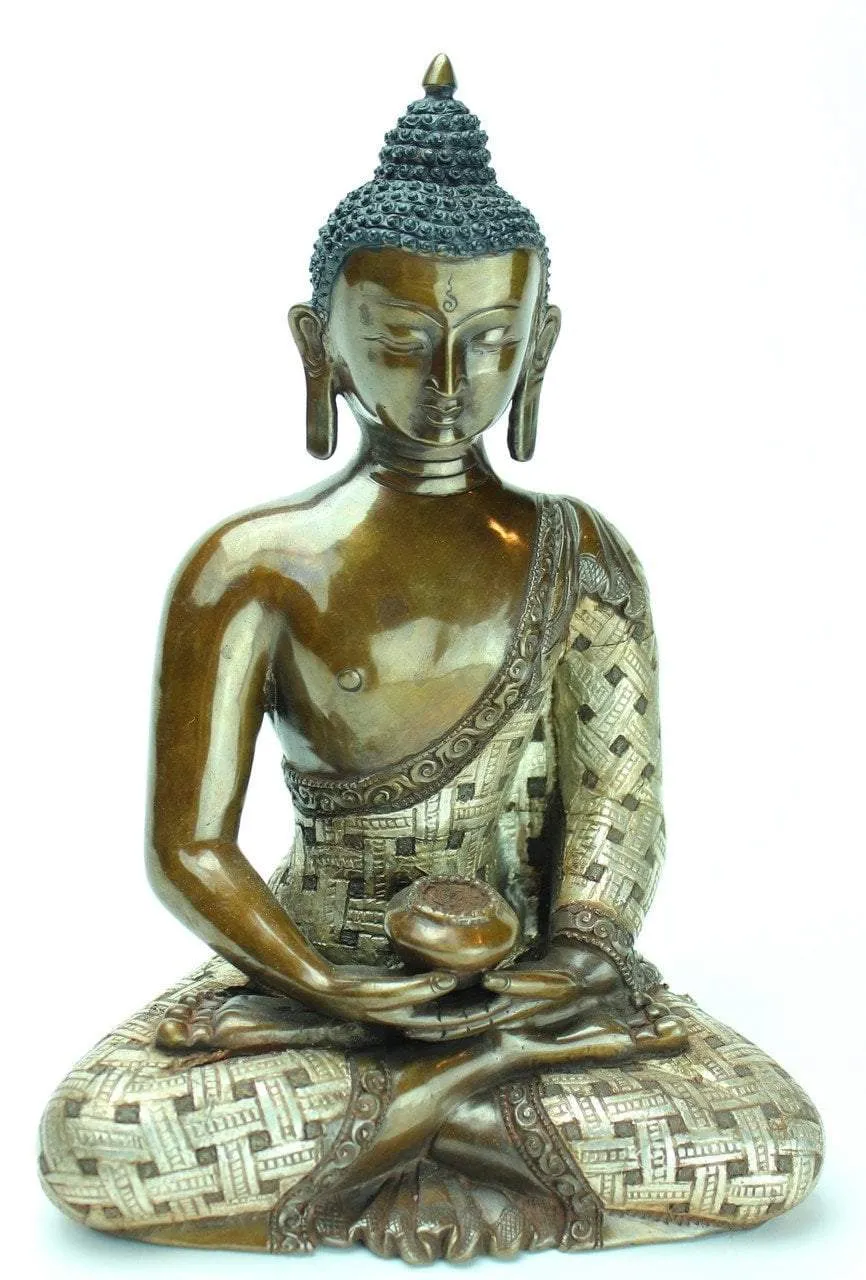 9 Inch Amitabha Silver and Bronze Statue