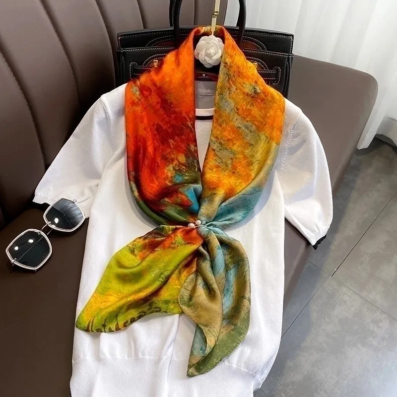 90cm Square Scarf Birch Simulation Silk Scarf Wholesale Trend Ladies Silk Scarf