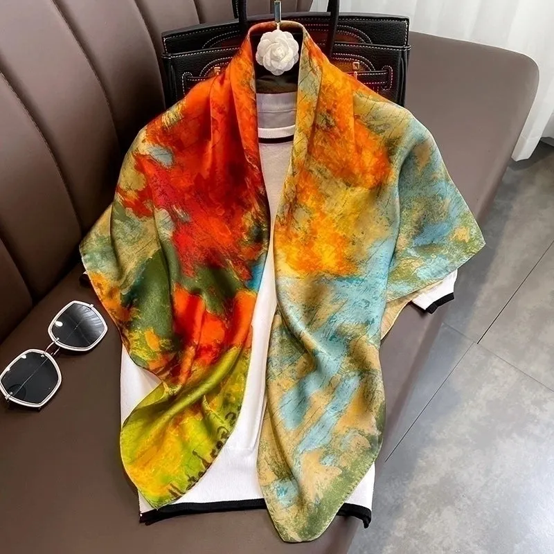 90cm Square Scarf Birch Simulation Silk Scarf Wholesale Trend Ladies Silk Scarf