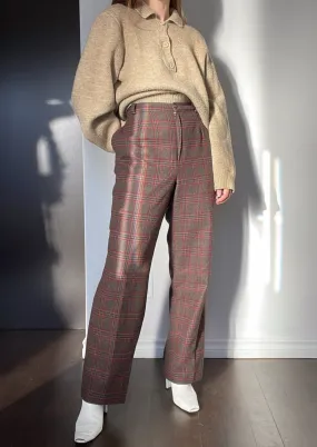 90s High-Rise Warm-Toned Plaid Trousers - 35
