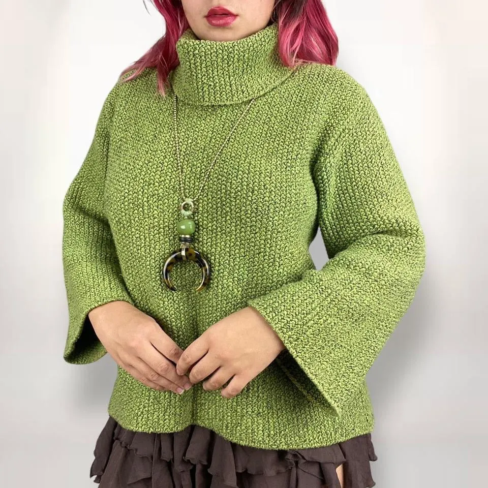 90s Leafy Green Chunky Boho Sweater (S-L)