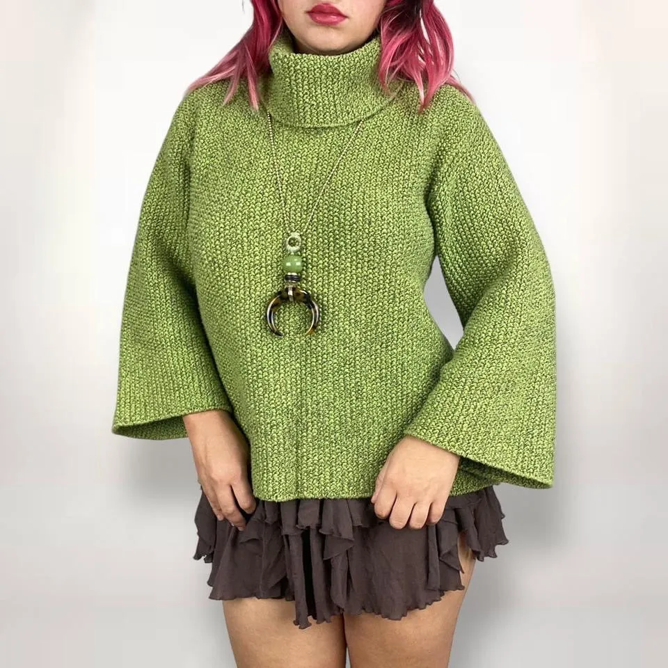 90s Leafy Green Chunky Boho Sweater (S-L)