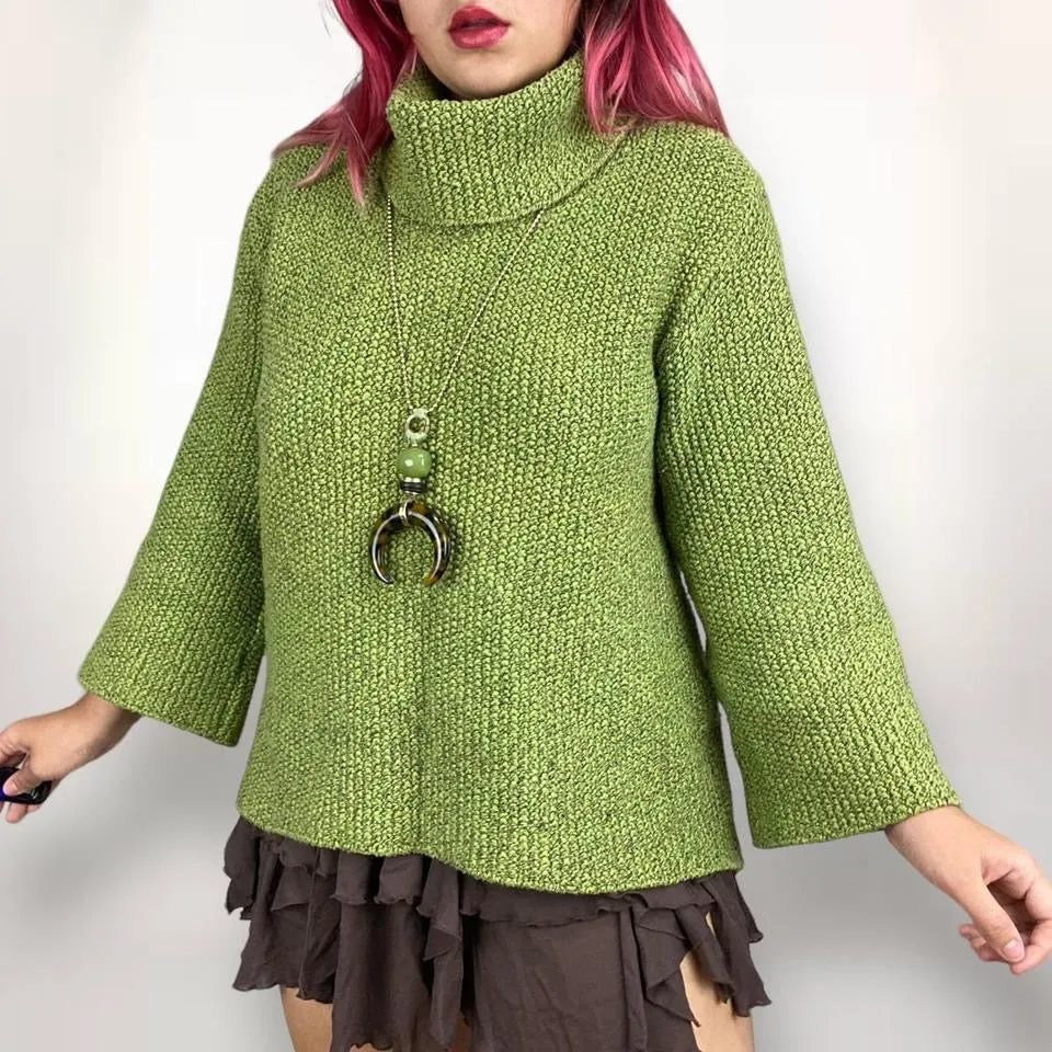 90s Leafy Green Chunky Boho Sweater (S-L)
