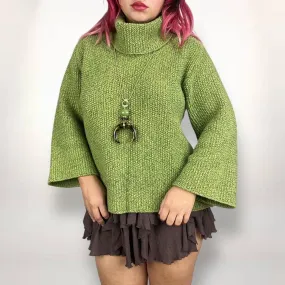 90s Leafy Green Chunky Boho Sweater (S-L)