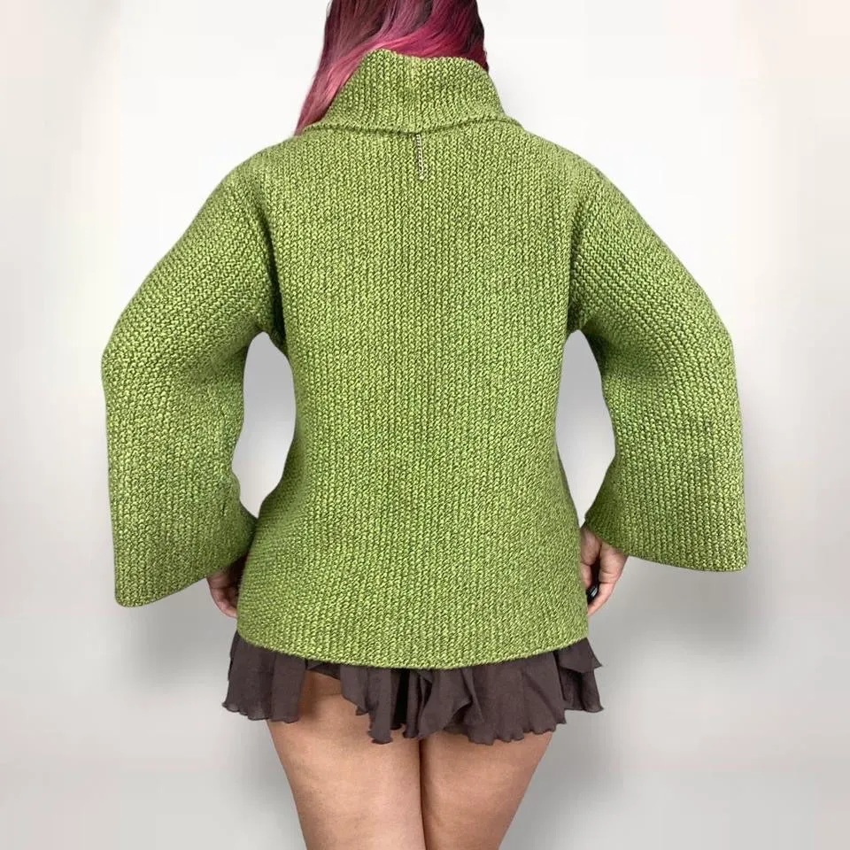 90s Leafy Green Chunky Boho Sweater (S-L)
