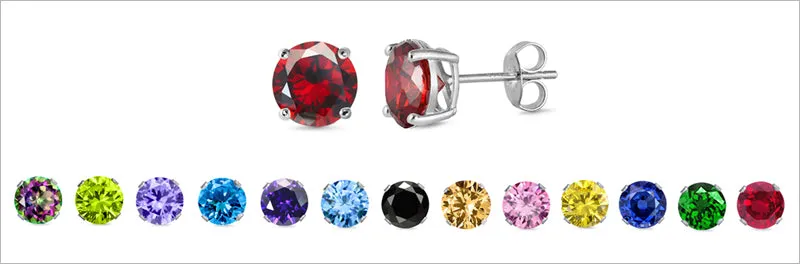 925 Sterling Silver CZ Stud Earrings - Black Color AAA 