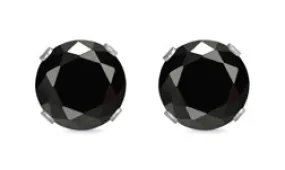 925 Sterling Silver CZ Stud Earrings - Black Color AAA 