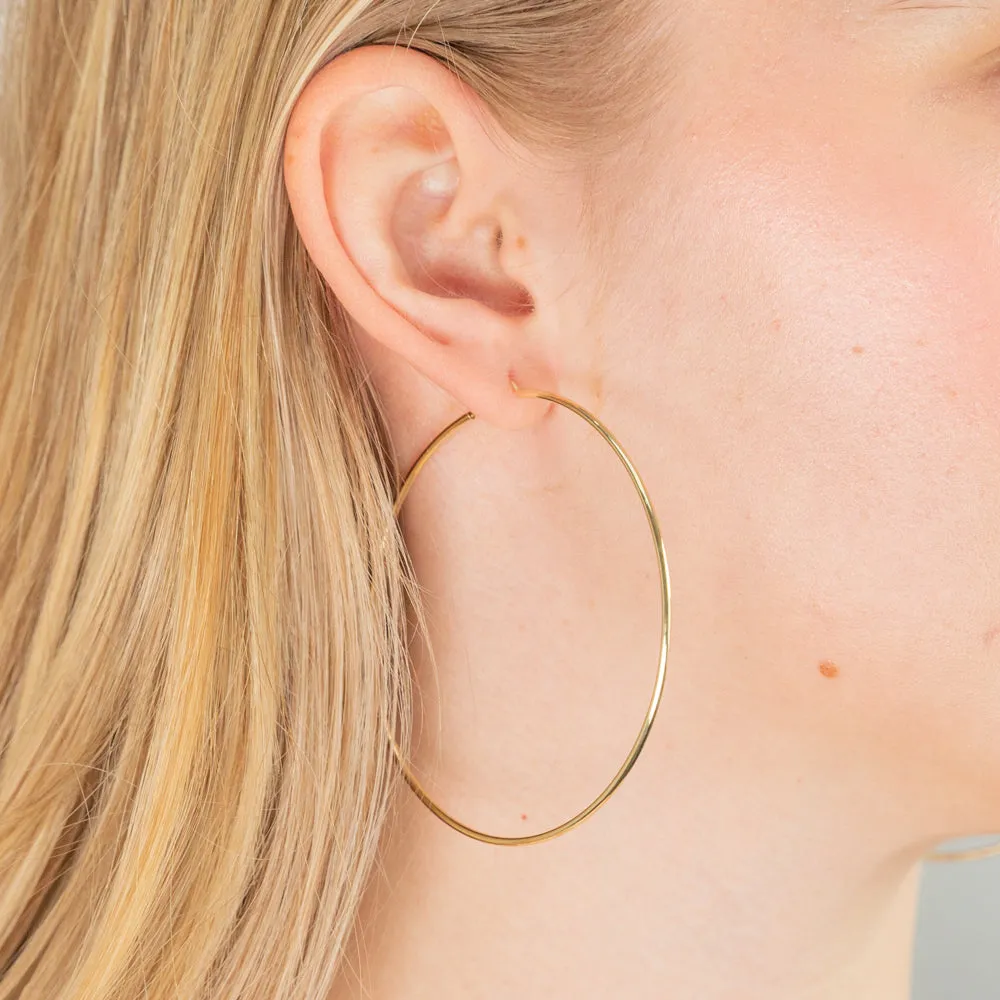 9ct Yellow Gold 60mm Plain Hoop Earrings